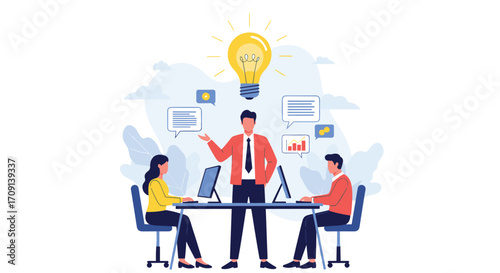 A team brainstorms ideas to find creative solutions for business growth.