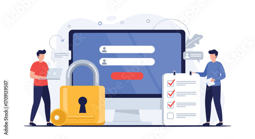 Secure online login process with authentication and verification.