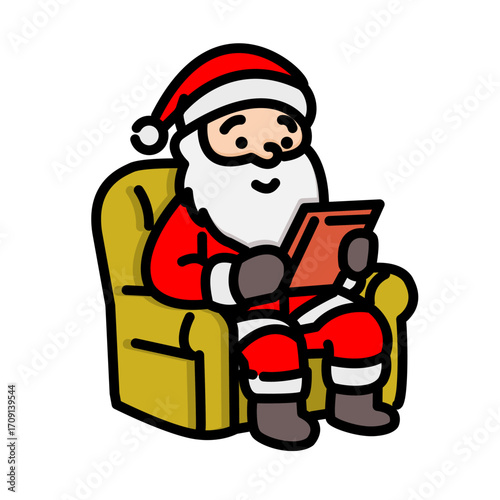 Santa Claus Reading Book on Chair