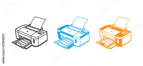 This graphic depicts three different colored printer icons.