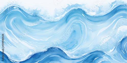 An abstract ocean blue water background with clean, flowing waves and a splash of fresh liquid