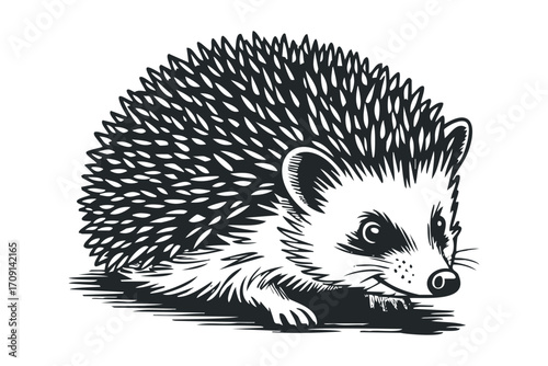 Prickly hedgehog silhouette on transparent background. Vector hand drawn illustration
