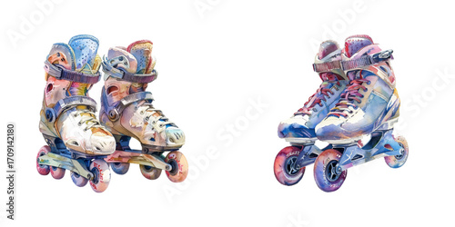 rollerblades watercolor vector illustration