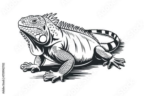 Detailed Ink Drawing of an Iguana on Transparent. Vector hand drawn illustration