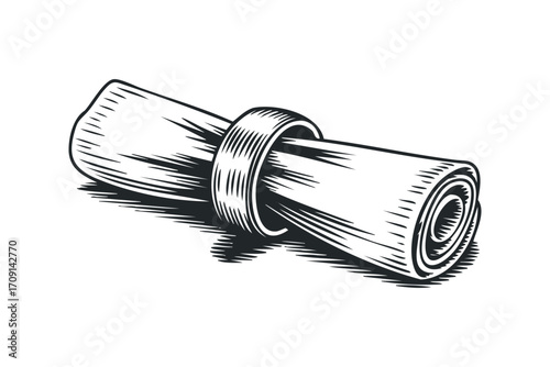 Hand Drawn Scroll with Woodcut Style Ink Lines and Shadow. Vector hand drawn illustration