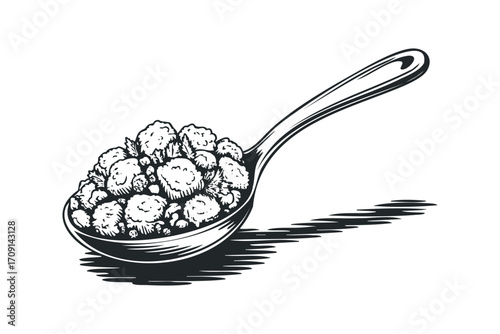 Scoop of meatballs on a white background. Vector hand drawn illustration