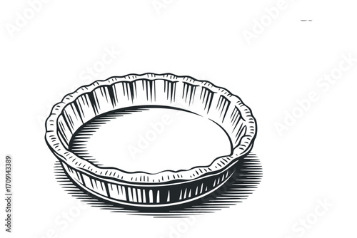 Empty pie dish on a white background. Vector hand drawn illustration