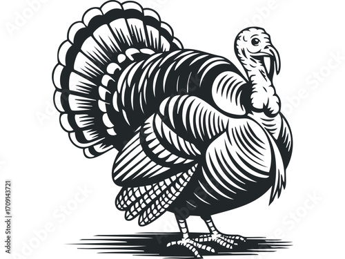 Stylized Turkey Bird Silhouette. Vector hand drawn illustration