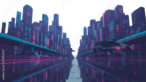 Cyberpunk city futuristic cityscape neon lights urban landscape digital art science fiction vehicle artwork