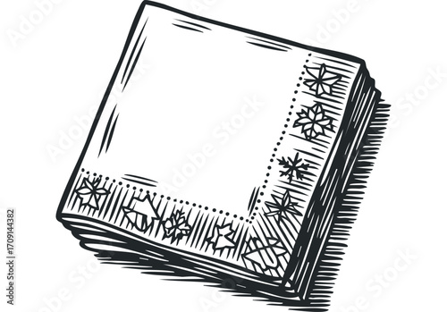 Stacked napkin with snowflake border. Vector hand drawn illustration