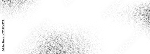Subtle dotted grain gradient texture. Black grunge sprayed noise background. Stippled gritty sand overlay. Rough distressed dotwork backdrop with specks, dust, speckles. Vector grit particle wallpaper