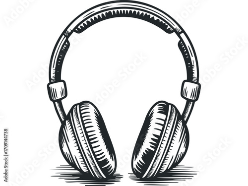 Hand drawn headphones on transparent. Vector hand drawn illustration