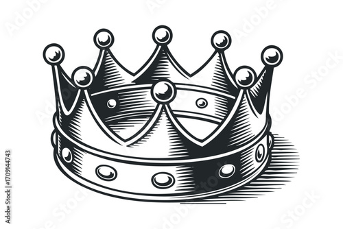 Engraved Royal Crown Symbol on Transparent Background. Vector hand drawn illustration