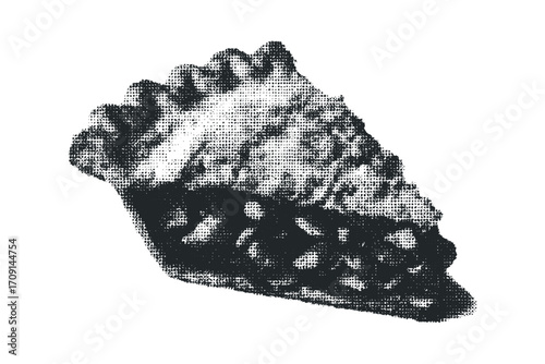 Monochromatic halftone slice of fruit pie on transparent background. Vector hand drawn illustration