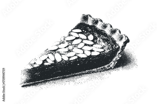 Pecan Pie Slice on Transparent Background. Vector hand drawn illustration