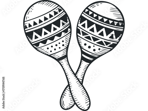 Tribal Pattern Maracas on Transparent Background. Vector hand drawn illustration