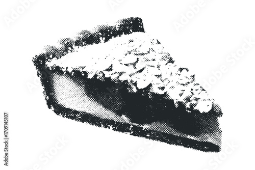 Halftone style slice of pie graphic with isolated topping and crust. Vector hand drawn illustration