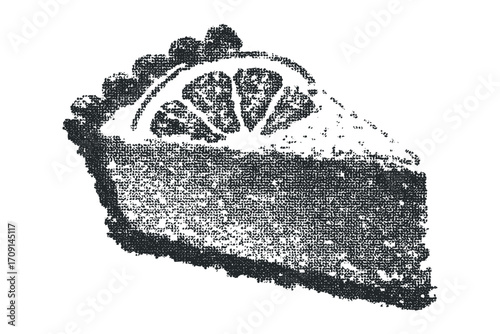 Textured slice of lemon pie with dotted crust and filling. Vector hand drawn illustration