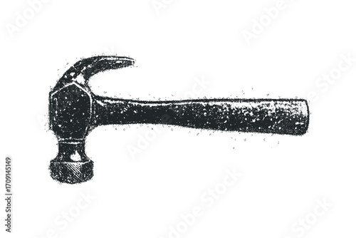 Hammer tool object, industrial equipment, workshop and repair symbol, grunge texture. Vector hand drawn illustration
