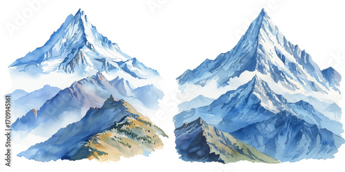 snow capped peak view watercolor vector illustration