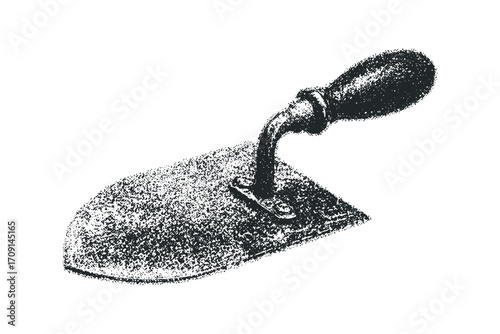 Grunge texture trowel tool with wooden handle. Vector hand drawn illustration