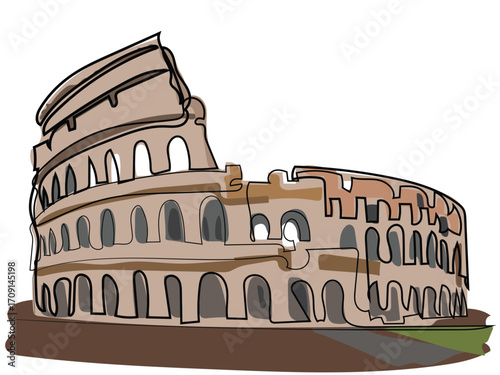  Coliseum in continuous line drawing on a white background.