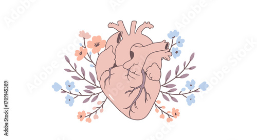 "Heart Illustration with Floral Elements"