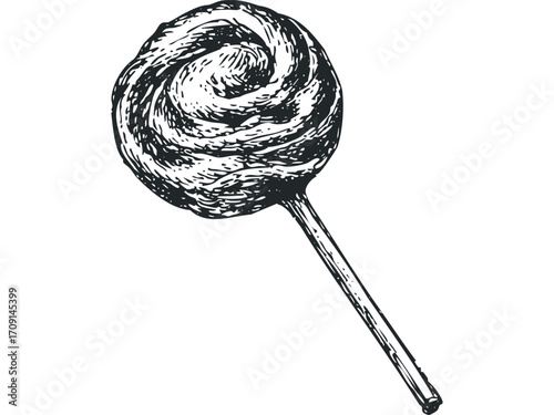 Hand drawn swirl lollipop on stick. Vector hand drawn illustration