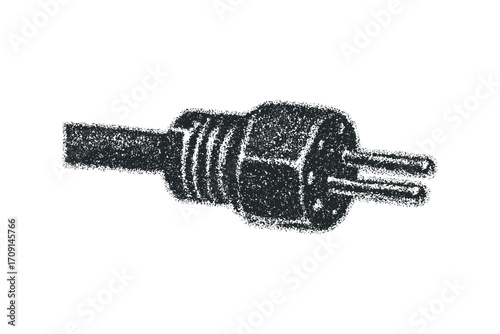 Textured Black Electrical Plug With Transparent Background. Vector hand drawn illustration
