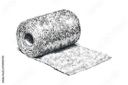 Rolled fabric texture detail on transparent background. Vector hand drawn illustration