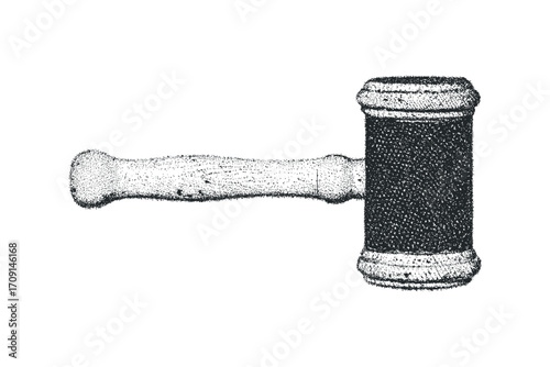 Gavel on Transparent Background Stippled Object. Vector hand drawn illustration