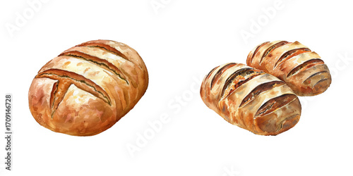 sourdough bread watercolor vector illustration