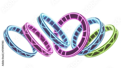 Neon rings abstract design glowing circles background for digital art and modern futuristic technology concept