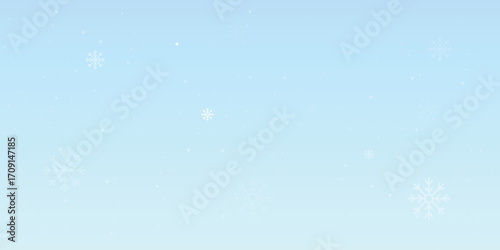 Natural Winter Christmas background with sky, heavy snowfall, snowflakes in different shapes and forms, snowdrifts. Winter landscape with falling Christmas shining beautiful snow