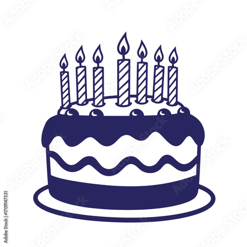 Festive birthday cake with burning candles celebration of special event party wishes.