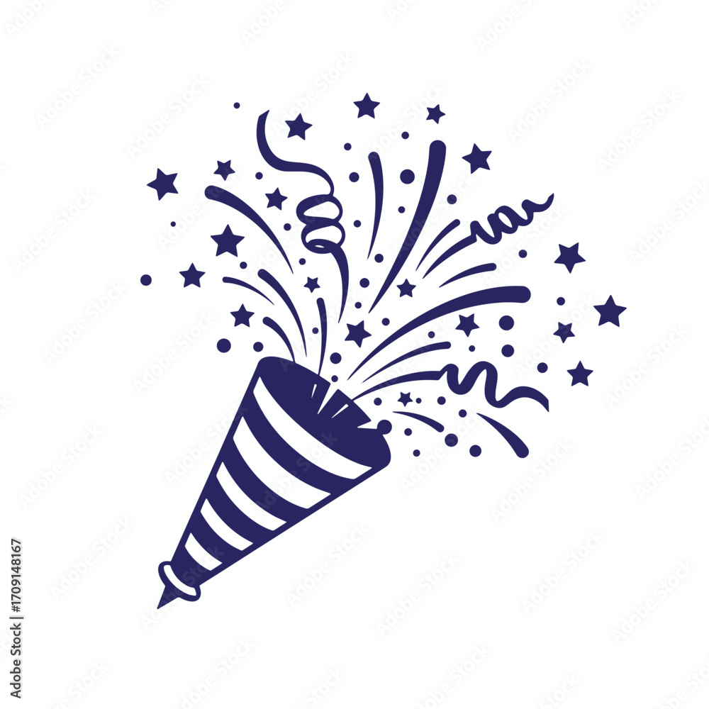 Obraz premium Festive vector illustration of a party popper with stars and streamers design element