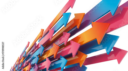 Colorful arrows pointing upwards stock photo for growth success and business direction concept illustration