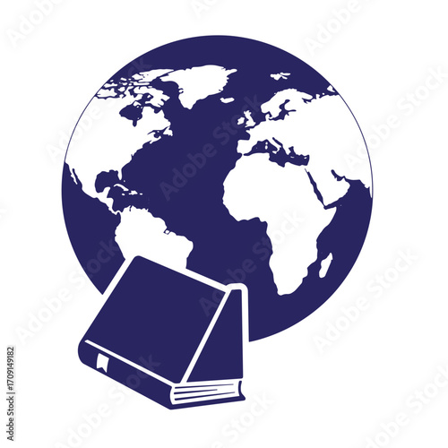 Globe and book illustration representing global education knowledge and international studies