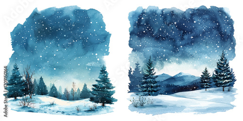 winter night sky watercolor vector illustration