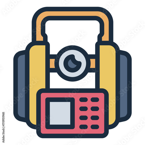 land surveying filled line icon using theodolit in field work