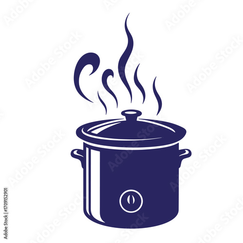 Illustration of a cooking pot with rising steam and a white background for culinary designs
