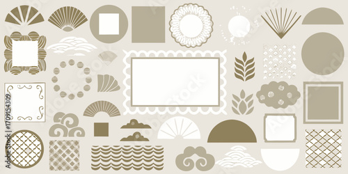 Japanese Decorative Elements and Frames Neutral Tones Keywords: japanese, decorative, elements
