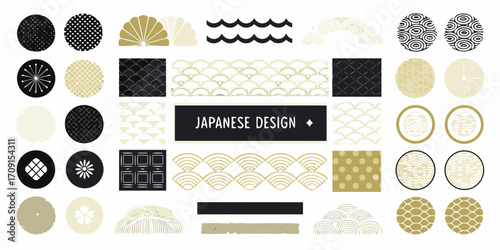 Japanese Design Elements Collection Black Gold and Cream Keywords: japanese, design, elements