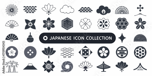Japanese Icon Collection With Traditional Symbols vector