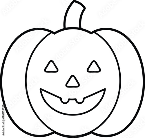 Simple outline pumpkin jackolantern face happy smiling halloween season autumn celebration line art