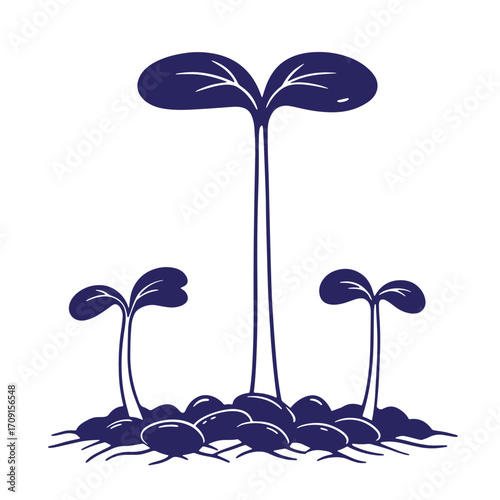 Simple illustration of young seedlings sprouting from soil on a clean white background