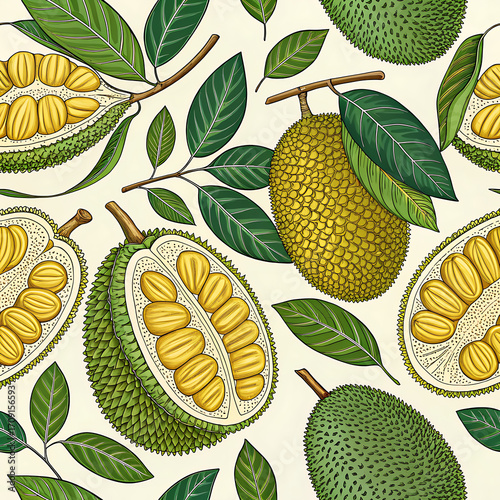 seamless pattern with jack fruit	