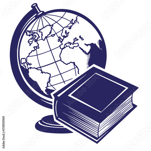 Vector illustration of a globe and a book symbolizing knowledge education and learning