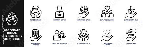 Corporate Social Responsibility (CSR) Line Icon Set