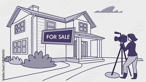 Filming a House for Sale Real Estate Video Marketing Illustration.